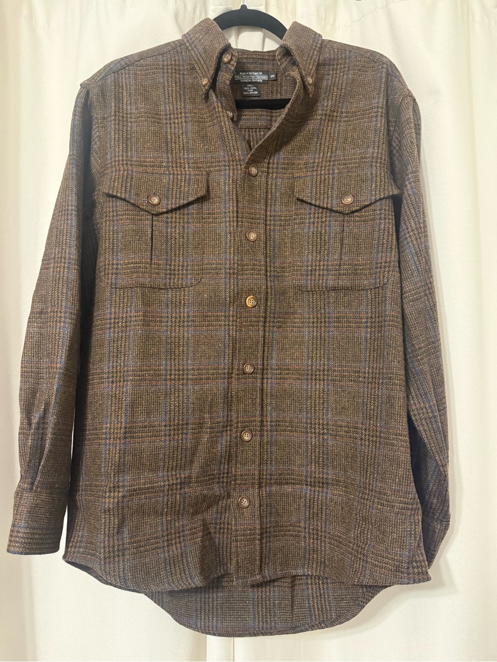 The J. Peterman Company 100% Wool Plaid Button-down Shirt Parka Size L